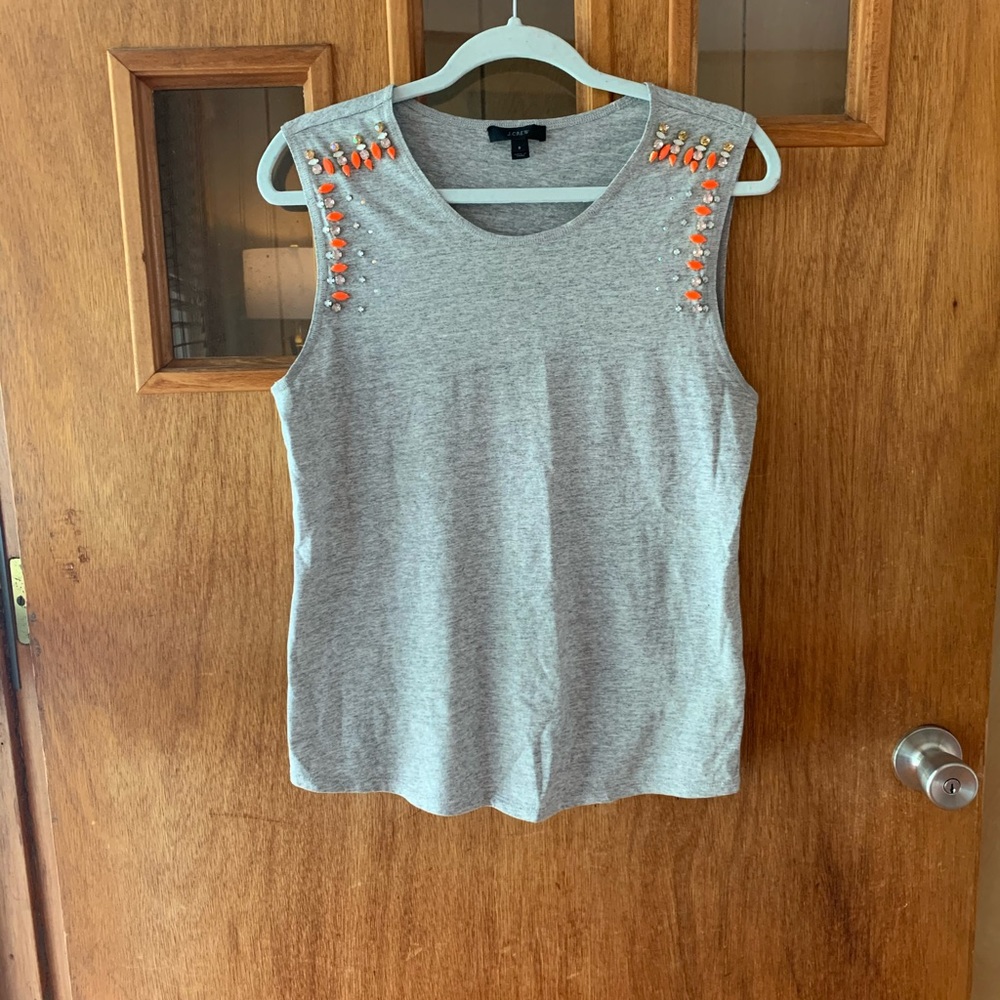 J.CREW Gray COTTON Stone Top Small Embellished Size Small